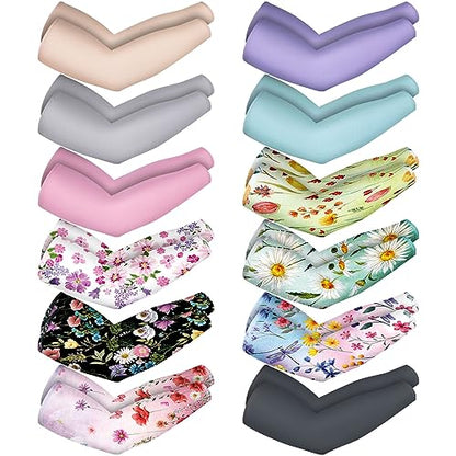 Crowye 12 Pairs UV Protection Arm Sleeve Farm Outdoor Gardening Sun Protection Sleeves for Men Women Work Compression Tattoo Arm Cover Up for Outdoor Cycling Fishing