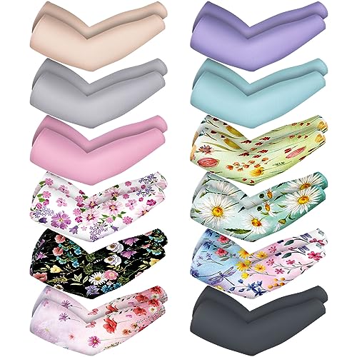 Crowye 12 Pairs UV Protection Arm Sleeve Farm Outdoor Gardening Sun Protection Sleeves for Men Women Work Compression Tattoo Arm Cover Up for Outdoor Cycling Fishing