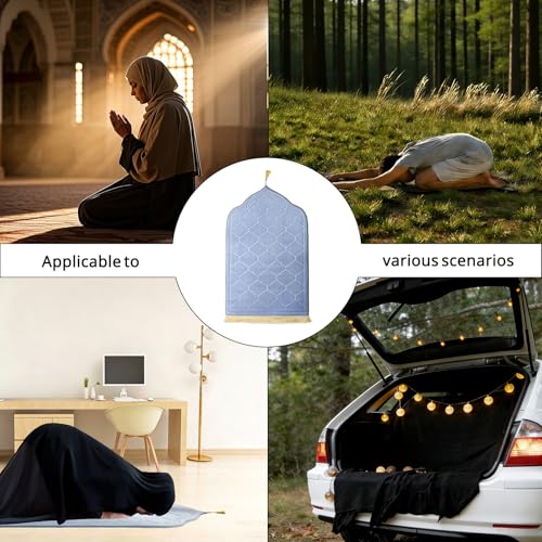 Padded Prayer Mat Rug 43"x26" - Thick Sponge Memory Foam Travel Prayer Mat for Men,Women,Soft Luxury Fabric for Eid Ramadan,Islamic Decor,Prayer Room,Umrah Essentials,Ideal Islamic Gift(Gray)