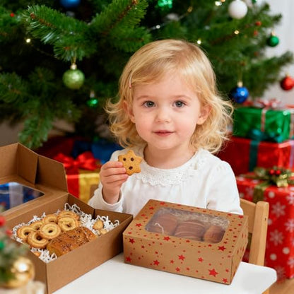 24 Pack Brown Cookie Boxes, 9x6x3Inch Red Star Baking Boxes for Gift Giving,Kraft Boxes with Window,Holiday Treat Boxes for Pastry,Cookie Tin Containers Box for Baked Goods Packaging - color: Red Star-Brown