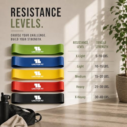 Exercise Resistance Loop Bands with Instruction Guide and Carry Bag, Set of 5 - color: Assorted