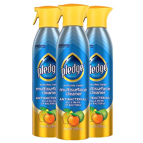 Pledge Antibacterial Multisurface Cleaner Spray, Wood Furniture, Stainless Steel, and Electronics Cleaner, Sanitizes as Cleans, Remove Dust and Messes - Fresh Citrus Scent, 9.7oz, Pack of 3 - size: 9.7 Fl Oz (Pack of 3)