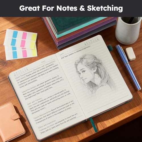 FOCUS DAY Lined Journal Notebook, A5 size (5.7'' X 8.4''), 320 Pages 100GSM Thick Paper, Leather Hardcover, for Women Men, Writing, Note Taking, Personal Diary, Travel Journal - color: 12.black, size: A5