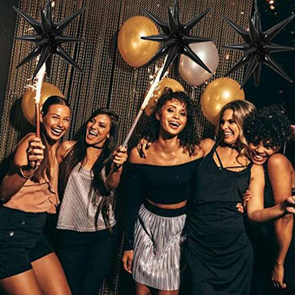 6 Pcs Black Star Foil Balloons One-Piece 14-Pointed Star Balloon 4D Starburst Cone Mylar Balloon 22inch Christmas Birthday Wedding Wedding Anniversary Party Supplies(Black) - color: 22 Inches Black