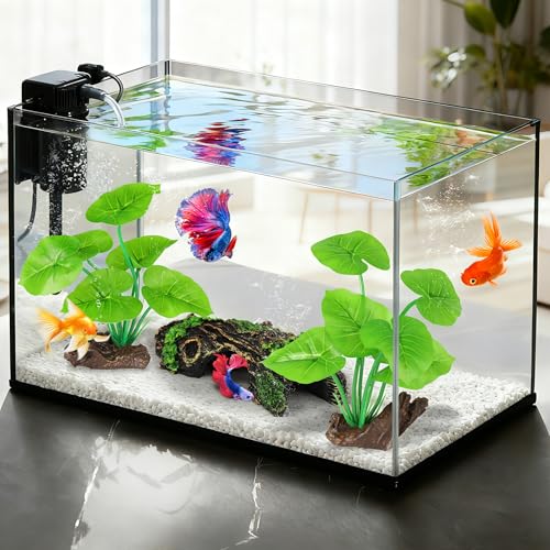 MyLifeUNIT Fish Tank Decor, Silk Aquarium Plants and Hollow Tree Trunk Decor for Betta, Goldfish, Turtle, Reptile Decoration