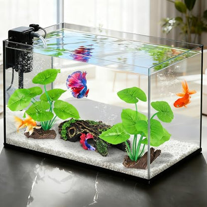 MyLifeUNIT Fish Tank Decor, Silk Aquarium Plants and Hollow Tree Trunk Decor for Betta, Goldfish, Turtle, Reptile Decoration