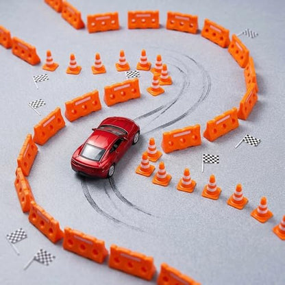 60Pcs Mini Traffic Cones Set with Fences for Road Building,and Educational Play | Perfect Mini Construction Cones Toys and Essential Construction Party Supplies