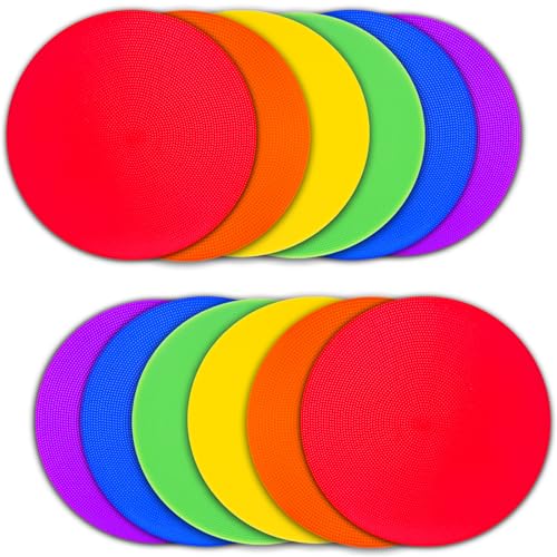 12/24Pcs Poly Spot Markers 4 inch/9 inch Non-Slip Rubber Agility Training Markers Floor Dots Flat Field Cones for Football Basketball Soccer School Exercise Drills Gym Dance Practice 6 Colors - style: 9 inch 12 Pcs (PVC)