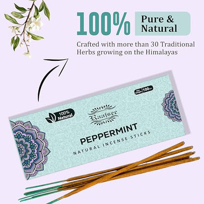 Peppermint Incense Sticks 100 gm Pack, Charcoal Free - 100% Natural,Organic Non Toxic Insence Sticks, Inscents Made with Flowers, Meditation Gifts for Spiritual Cleansing, Relaxation - color: Pepperment