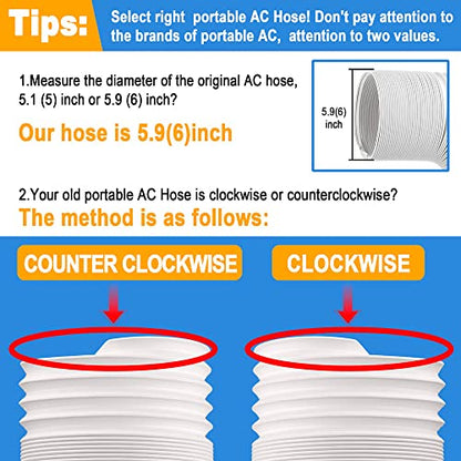 Jin&Bao 5.9" (6") Diameter AC Hose, 78.7" Length Portable Air Conditioner Exhaust Hose, Clockwise Thread, Universal Replacement - size: 5.9（6）'' - Clockwise
