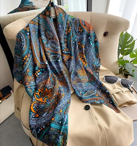 XL 43 Inch Extra Large Square Scarf Fashion Scarves Silk Feeling Hair Scarf Wrapping Scarfs Night Sleeping Headscarf - color: Ba102