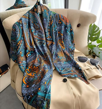 XL 43 Inch Extra Large Square Scarf Fashion Scarves Silk Feeling Hair Scarf Wrapping Scarfs Night Sleeping Headscarf - color: Ba102