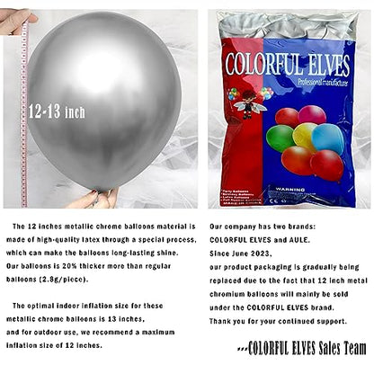 12 Inch 100 Pcs Latex Metallic Chrome Balloons Helium Shiny Thicken Balloons Party Decoration (Silver) - color: Silver
