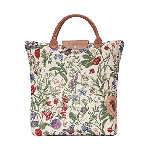 Signare Tapestry Foldable Tote Bag Reusable Shopping Bag Grocery Bag - color: Morning Garden