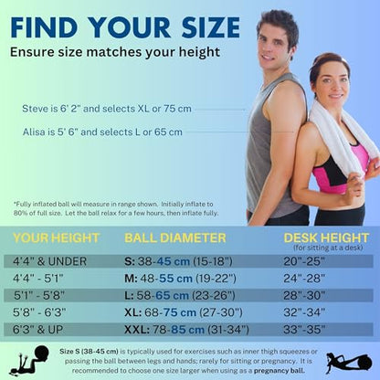 ProBody Pilates Yoga Ball - Gym Grade Exercise Ball | Sizes 45/55/65/75/85 cm, 880 lb Load, CA 10P Cert, PT & Prenatal Use, Recommended by OBs, Pump - color: Blue, size: XL: 27-30 inches/68-75 cm
