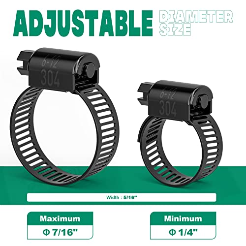 OURU 40PCS 1/4"-7/16" Black Hose Clamp,Adjustable 6-12mm Small Hose Clamps Stainless Steel,Metal Worm Gear Drive Hose Clamps for Automotive,Plumbing,Intercooler,Pipe,Fuel Line Radiator Clamps - size: 40PCS (1/4" - 7/16")