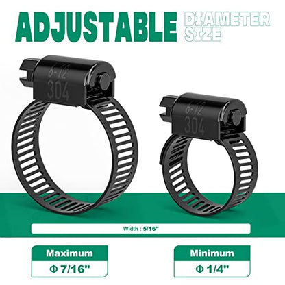 OURU 40PCS 1/4"-7/16" Black Hose Clamp,Adjustable 6-12mm Small Hose Clamps Stainless Steel,Metal Worm Gear Drive Hose Clamps for Automotive,Plumbing,Intercooler,Pipe,Fuel Line Radiator Clamps - size: 40PCS (1/4" - 7/16")