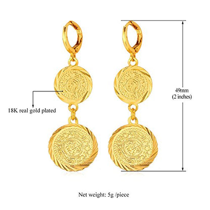 U7 Allah Necklace for Women/Men, 18K Gold Plated Square/Oval/Coin/Heart/Crescent Moon Islamic Pendant Necklace Muslim Jewelry with Chain - color: 09.Ancient Coin Earrings