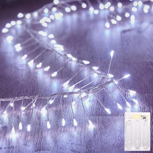 Fairy Lights Battery Operated, 10Feet 120LEDs Firecracker String Lights Waterproof Silver Wire Starry Firefly Light for DIY Wreath Home Wedding Indoor Outdoor Christmas Decorations, Pure White - color: Pure White, size: 120 LEDs