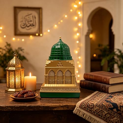 Ramadan Decorations for Home, Islamic Mosque Al-Masjid an-Nabawi Sculpture Statue, Eid Mubarak Table Centerpiece, Green Muslim Ramadan Decor Ornament Gift - color: A