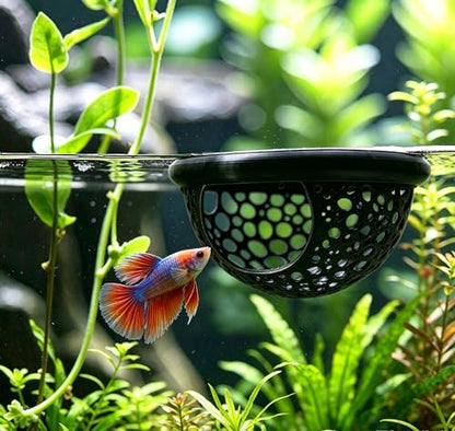 Aquarium Floating Betta Fish Skins, Betta or Shrimp Feeder, Cave and Hammock, Small Fish Feeding Rings, Aquarium Hiding Feeding Decorative Accessories (Black)