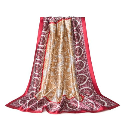Silk-Feel 35x35 Satin Hair Scarf | Multi-Way Head Wrap for Sleep, Style & Hijab | Gift-Ready Fashion Scarf for Women - color: Red-totem