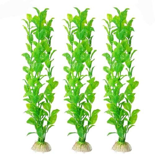 SunGrow Plastic Aquarium Plant Set, Resin Aquarium Decor, Tall Artificial Aquarium Fake Plants, Fish Tank Decorations for Tropical Fish, Plastic Plants for Goldfish, Fish Tank Accessories, 3 Pcs - color: Natural Green