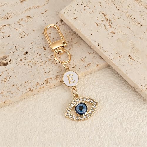 XGALBLA Small Evil Eye Keychains Initial Letter Key Chains for Women Men Car Key Bag Purse Charm- Good Luck Amulet Protection - color: Evil Eye 2-e