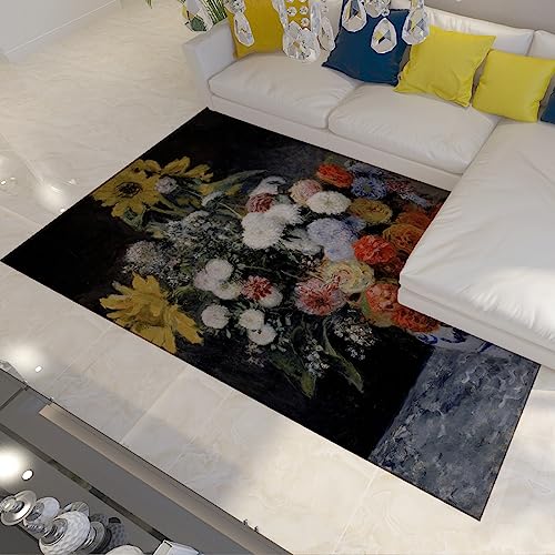 Sunflower Rugs Pierre Auguste Renoir Prints Area Rug Mixed Flowers in an Earthenware Pot Artwork Rugs for Living Room Office Decor 5'3''x7'2'' - size: 5'3''x7'2''