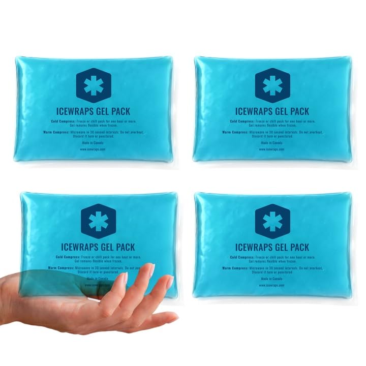 ICEWRAPS Reusable Ice Packs Compact 5 x 7 inches, Soft Cooling Pack 4 Pack | Hot or Cold Use, Puncture Resistant, Flexible Ice Pack for Everyday Comfort, Multipurpose Gel Design, FSA-HSA Eligible