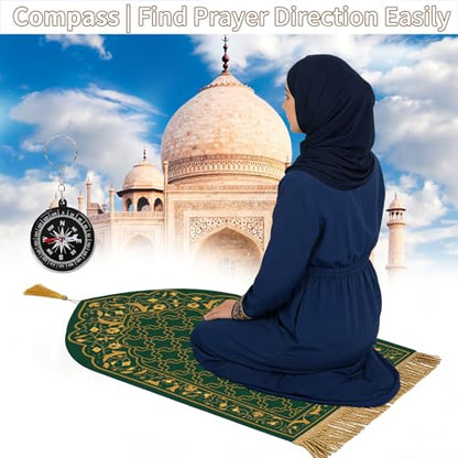 Prayer Mat Ramadan Gifts - Green Prayer Rug Islamic Praying Tasbih Beads Compass, Muslim Praying Carpet for Men Women Eid Salah Namaz Meditation, Gifts for Eid Ramadan - color: Green