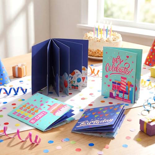 AmazingSpark 4 Set Birthday Gift Card Booklet Cardboard Christmas Birthday Money Holder for Cash Xmas Gift Party Favor Bulk Surprise Money Card Sleeve for Teacher Employee Appreciation - style: Macaron Birthday
