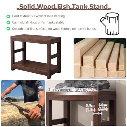 20 30 40 55 70 Gallon Long Aquarium Stand - Reptile Breeder Turtle Terrarium Stand Rack - 70cm Tall Aquarium Stand Furniture/Double Fish Tank Stand with Shelf（Brown-lxwxh-15.7x9.8x27.5）