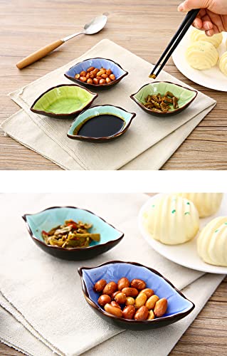 WAIT FLY Lovely Leaf Shaped Ceramic Seasoning Dishes/Tea Bag Holders/Ketchup Saucers/Appetizer Plates/Vinegar Spice Salad Soy Sushi Wasabi Seasoning Dipping Bowls, Set of 3 - color: Leaves
