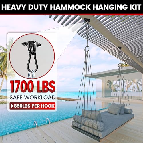 sprookber 304 Stainless Steel Pad Eye Snap Hooks, M10 Heavy Duty Ceiling Hook, 1700lb Capacity Hammock Swing Hanging kit, Plant Hangers, Marine Hardware Staple Hook Loop with Screws, Set of 8(Black) | Hanging Kit with Screws for Hammock Chair Swing, Yoga