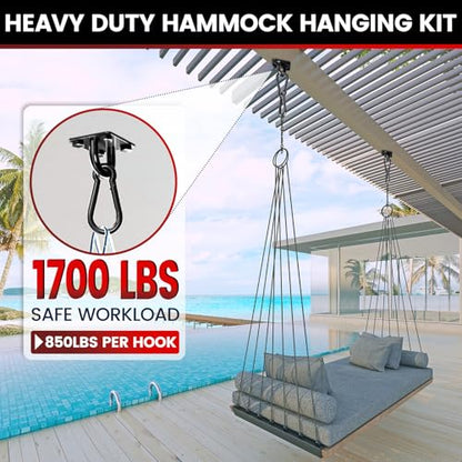sprookber 304 Stainless Steel Pad Eye Snap Hooks, M10 Heavy Duty Ceiling Hook, 1700lb Capacity Hammock Swing Hanging kit, Plant Hangers, Marine Hardware Staple Hook Loop with Screws, Set of 8(Black) | Hanging Kit with Screws for Hammock Chair Swing, Yoga