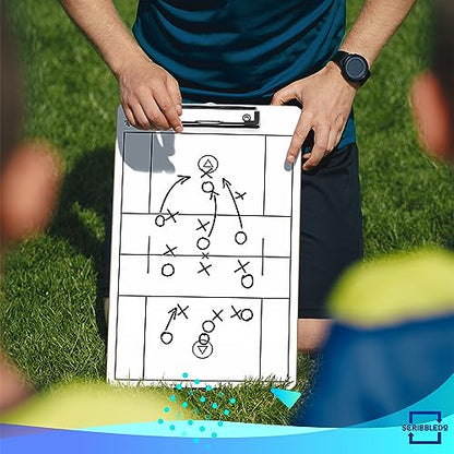 SCRIBBLEDO Lacrosse Dry Erase White Board for Coaches 15x9 Double Sided Coaching Clipboard with Field Diagram Lineup Sheet and Score Tracker for Games and Practice