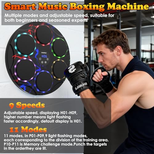 Music Boxing Machine with Gloves - Wall Mounted Punching Trainer for Adults & Kids, 9-Speed Punch Game, Wall Boxing Punching pad, 2025 Upgrade Gifts for Boys Age 6+ - style: Lightning