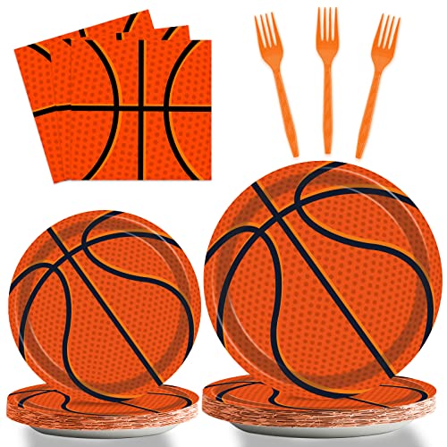 96Pieces Basketball Tableware Set Sport Party Disposable Plates Napkins Fork Basketball Birthday Party Decorations For Teenagers Kids Boys Baby Basketball Team Party Supplies Serves 24 Guests - style: Basketball