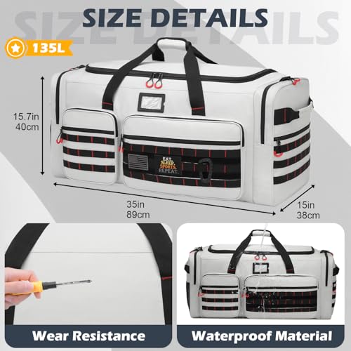 135L Large Duffle Bag, Heavy Duty Duffle Bag for Travel, Extra Large Sports Gym Equipment Bag for Soccer Baseball Basketball Hockey Football, Grey - color: Grey