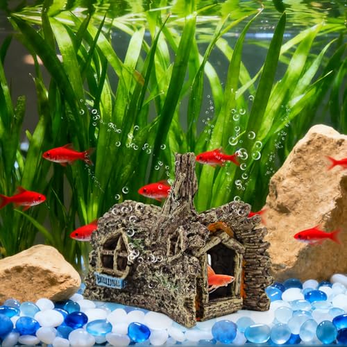 Fish Tank Decorations, Resin Simulated Tree House Hide, Aquarium Caves and Hides for Fish, Tank Accessories Decorations, Aquarium Ornaments Hideout
