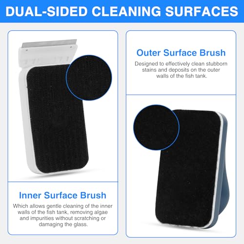 fishkeeper Aquarium Strong Magnetic Glass Cleaner Brush, Fish Tank Algae Magnet Cleaning Tool with 2 Detachable Scrapers, Mag Float Scrubber for 0.25-0.375Inch Glass and Acrylic Tanks | Magnetic Fish Tank Cleaner Brush with 2 Scrapers, Self-floating Mag F
