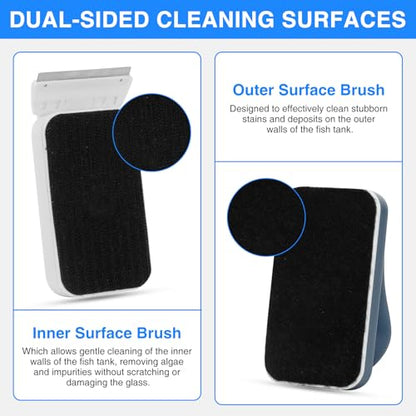 fishkeeper Aquarium Strong Magnetic Glass Cleaner Brush, Fish Tank Algae Magnet Cleaning Tool with 2 Detachable Scrapers, Mag Float Scrubber for 0.25-0.375Inch Glass and Acrylic Tanks | Magnetic Fish Tank Cleaner Brush with 2 Scrapers, Self-floating Mag F