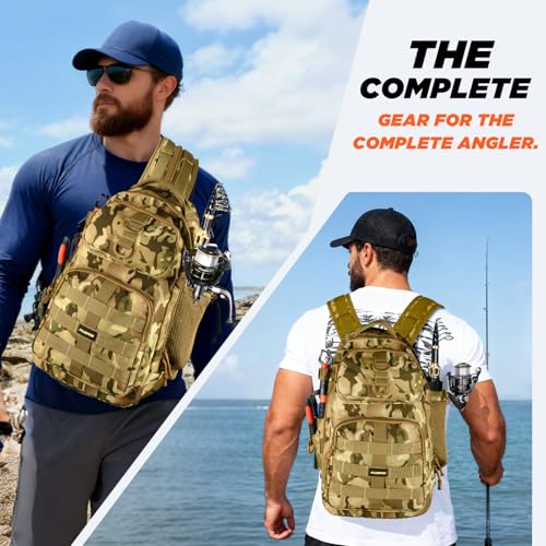 PLUSINNO Fishing Backpack with Fishing Floating Net, Fishing Gear, Tackle Boxes,Waterproof Fishing Tackle Bag, Fishing Gifts for Men - color: Khaki Fishing Backpack with Tools