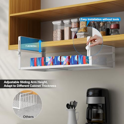 AmonHouseware 2Pack Expandable Under Shelf Storage Basket Organizer, White | Adjustable Hanging,Length Stretchable14.9-22.6Inch,Under Cabinet Shelf for Laundry Room Kitchen Pantry Desk Counter Cupboard - color: White