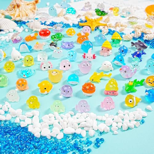 100+pcs Ocean Mini Resin Animals 78 Styles Tiny Sea Resin Animals Figurines Miniature Little Plastic Animal for Garden Micro Landscape DIY Fish Tank Aquarium Potted Gift Dollhouse Décor