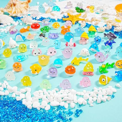 100+pcs Ocean Mini Resin Animals 78 Styles Tiny Sea Resin Animals Figurines Miniature Little Plastic Animal for Garden Micro Landscape DIY Fish Tank Aquarium Potted Gift Dollhouse Décor