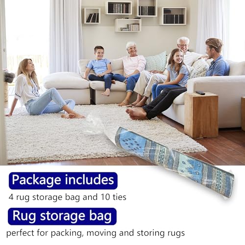 Klmnop 4Pcs Plastic Rug Storage Bag with 10 Ties, Fits Rugs up to 5'×7', 4.5 Mil Heavy Duty Waterproof Rug Storage Bag, Clear Rug Bags for Moving Storage Shipping(19×80Inch)