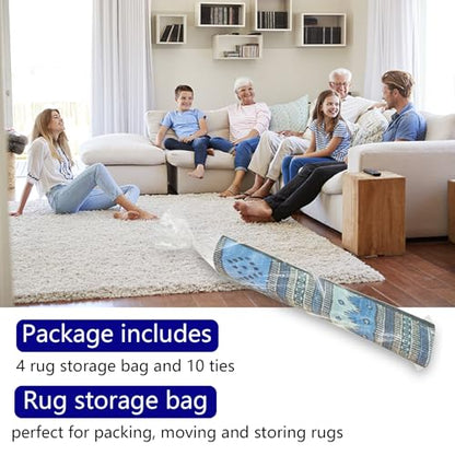 Klmnop 4Pcs Plastic Rug Storage Bag with 10 Ties, Fits Rugs up to 5'×7', 4.5 Mil Heavy Duty Waterproof Rug Storage Bag, Clear Rug Bags for Moving Storage Shipping(19×80Inch)