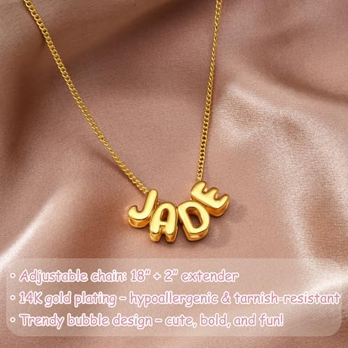 Ldurian Personalized Bubble Name Necklace, Tiny Name Plate Pendant Necklace, 14K Gold Plated Charm Cute Pre-made Jewelry for Women - size: 1 Aaliyah